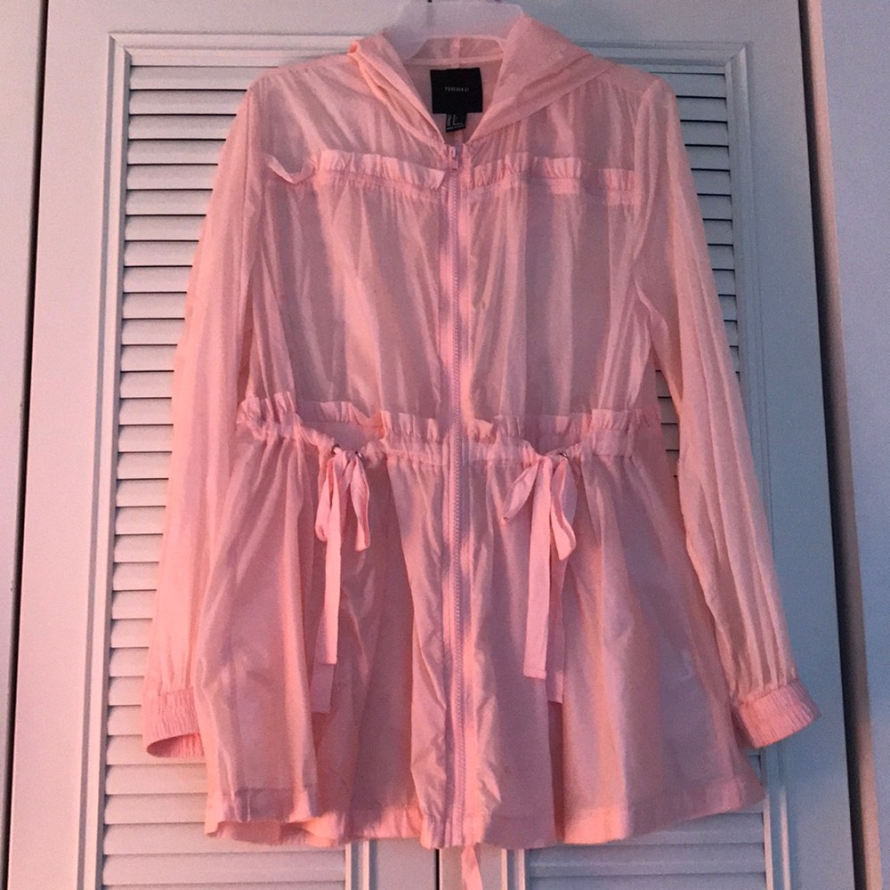 Pink girly windbreaker with ties in the front
